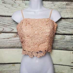 She + Sky Women’s Peach Lace Floral Crop Top Small Sleeveless Lined